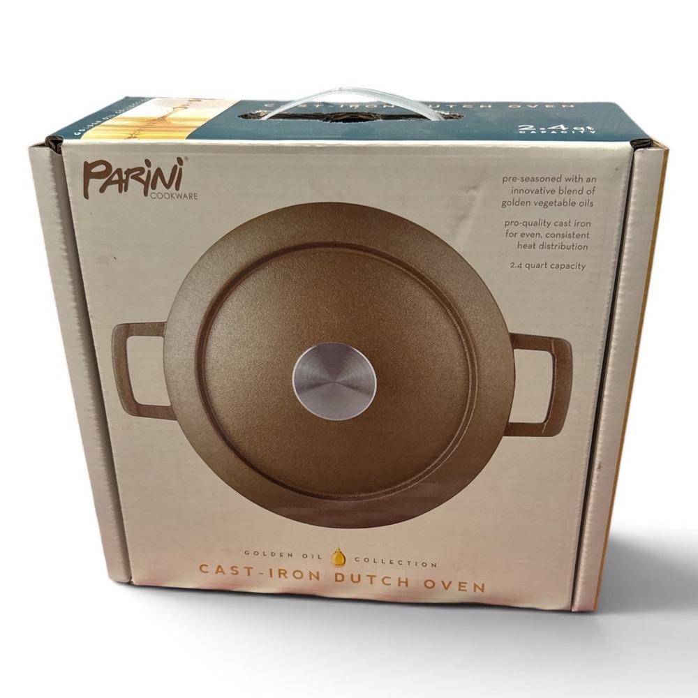 Parini Golden Oil Collection 2.4 Qt Cast Iron Dutch Oven Pre-Seasoned Brown